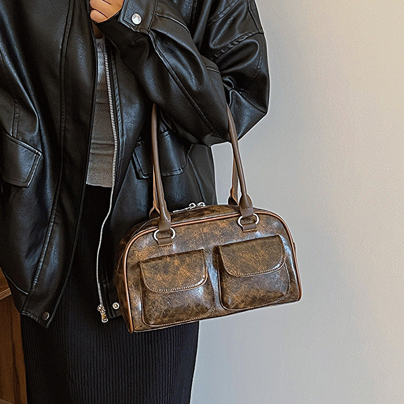 Sac rétro tendance – Grand format, porté épaule, style cool et décontracté