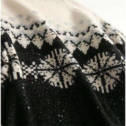 Pull tricoté rétro à col montant avec motifs flocon de neige pour l'automne et l'hiver