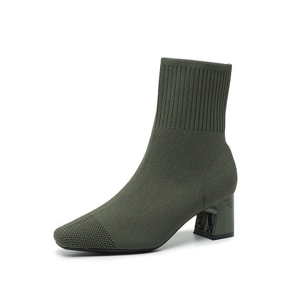 carla | Bottes à Talon Épais Élastiques – Bottines Chaussettes Tricotées