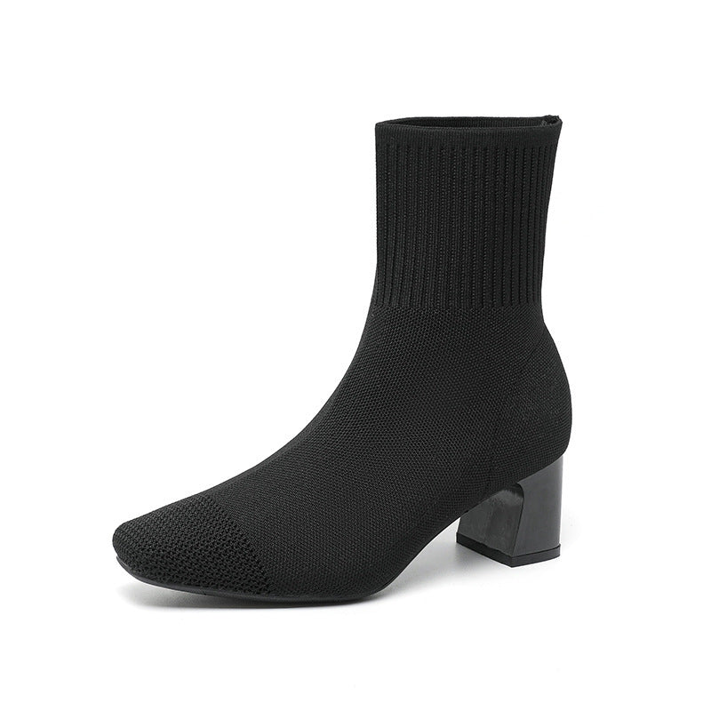 carla | Bottes à Talon Épais Élastiques – Bottines Chaussettes Tricotées