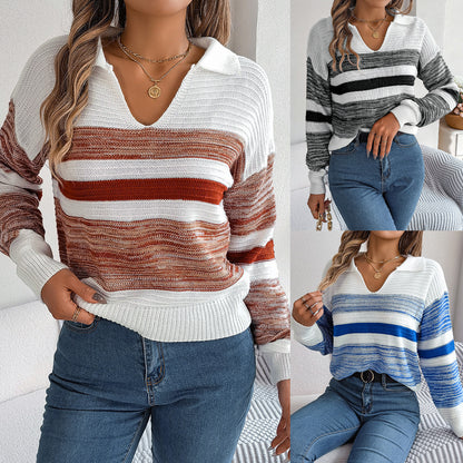 Pull-over tricoté à rayures pour femme