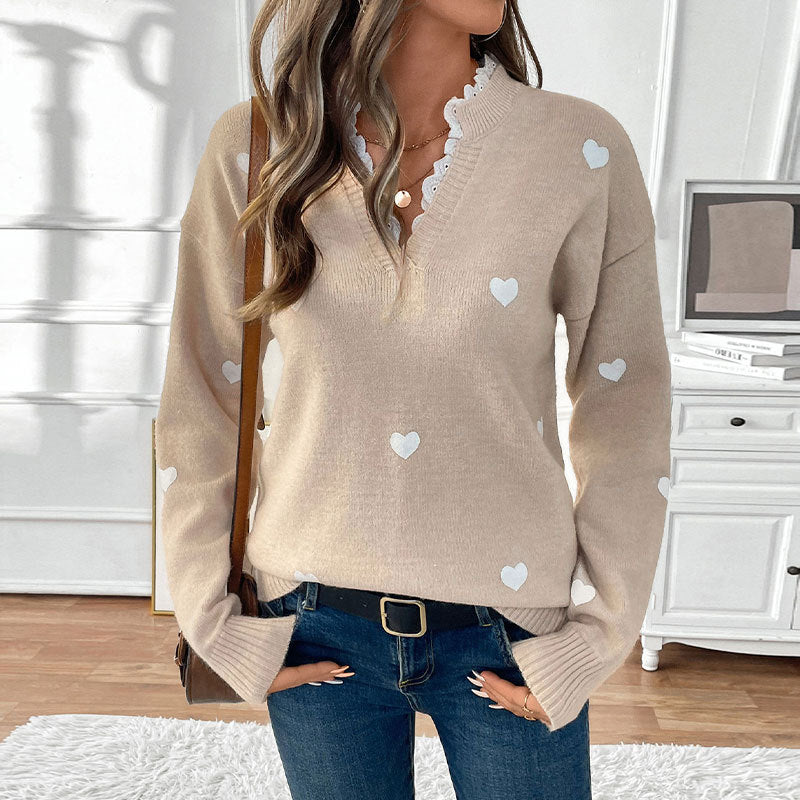 Pull d'amour à col en V pour femme – Spécial Saint-Valentin