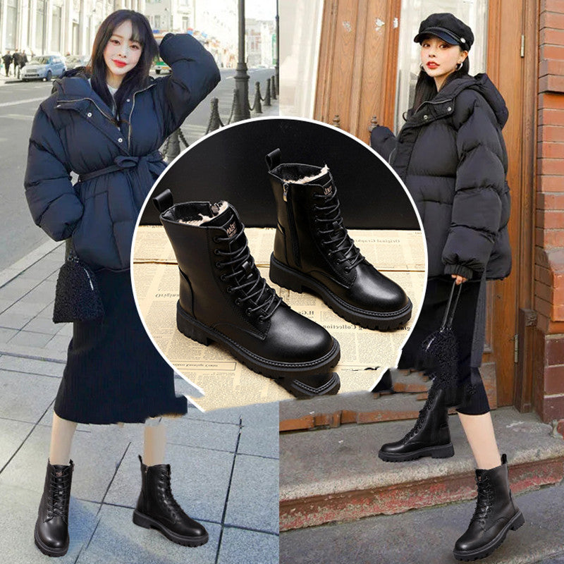 Bottes Martin style britannique hiver avec doublure en velours épais