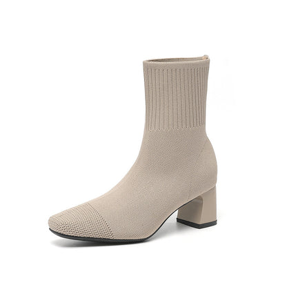 carla | Bottes à Talon Épais Élastiques – Bottines Chaussettes Tricotées