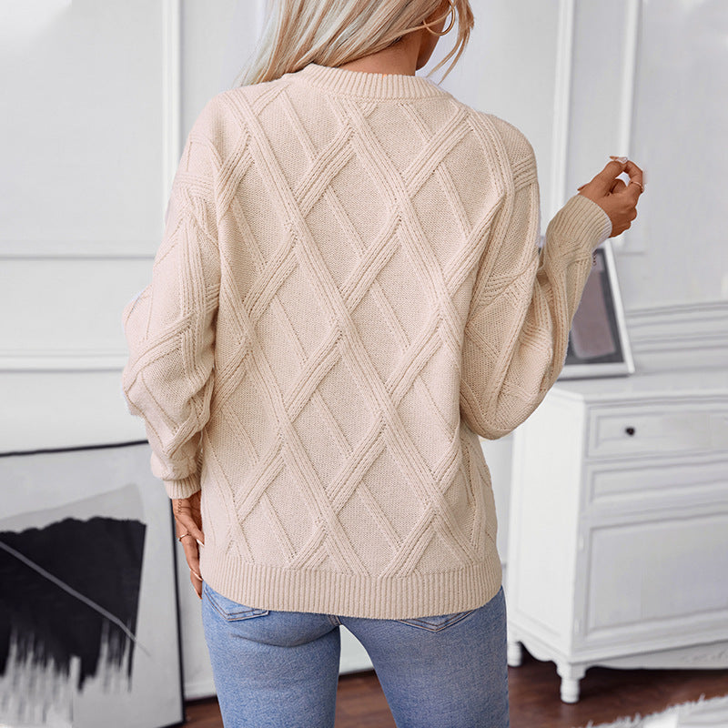 Pull-over en diamant pour femme, coupe ample à col rond