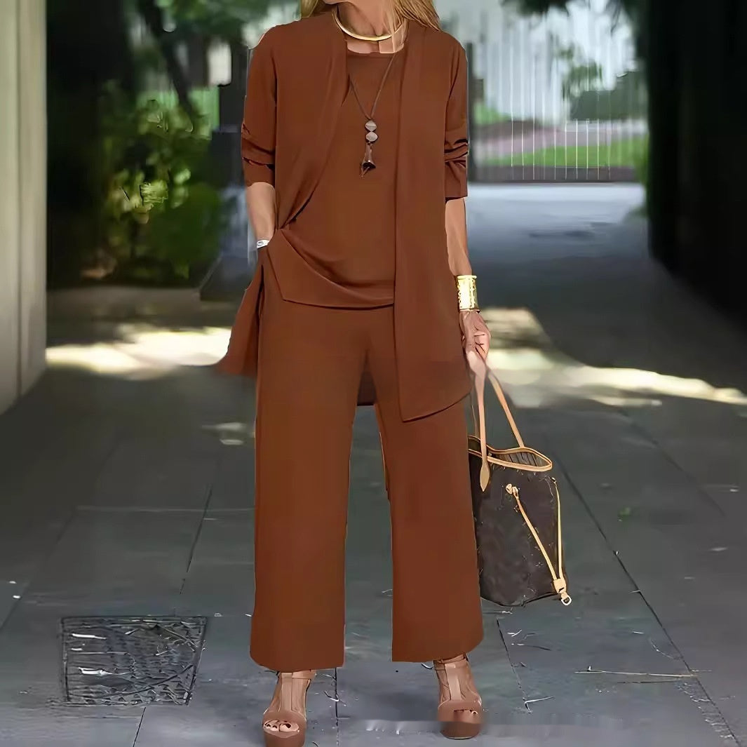 Ensemble Uni : Débardeur, Cardigan à Manches Longues et Pantalon Large